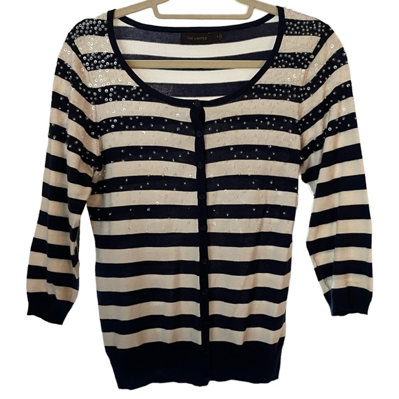 The Limited Navy & White Striped w/ Sequins Cardigan - Picture 1 of 9